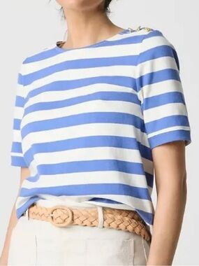 J.Crew Striped Button Shoulder Tee Size Small NWT Nautical Coastal Button Detail